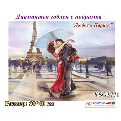 Диамантен гоблен с кристали "Любов в Париж" 30х40см с подрамка и подаръчна кутия YSG 3771