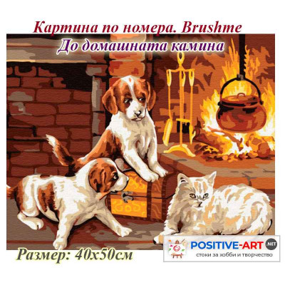 Картина за рисуване по номера "До домашната камина" 40х50см с подрамка и подаръчна кутия. Brushme