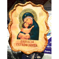 „Панагия Гликофилуса – Нежна благодат“ – ръчно изработена православна икона с епоксидна смола и златен релеф „Панагия Гликофилуса – Нежна благодат“ – ръчно изработена православна икона с епоксидна смола и златен релеф
