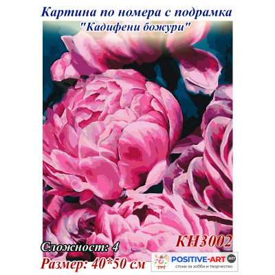 Картина за рисуване по номера "Кадифени божури" 40х50см с подрамка и подаръчна кутия. Идейка КН3002