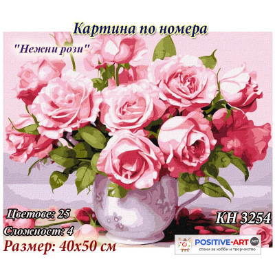 Картина за рисуване по номера "Нежни рози" 40х50см с подрамка. Идейка КН 3254