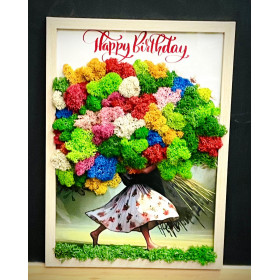 3D картина със скандинавски мъх „Happy Birthday Teacher“. Подарък за учител по английски език